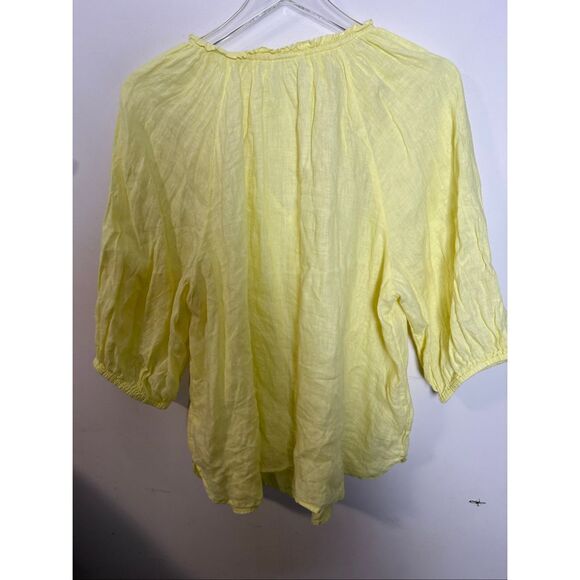 J. Jill Love Linen 3/4 Tunic 100% Linen Buttercup Yellow Blouse V-Neck Ruffle De - Picture 3 of 4